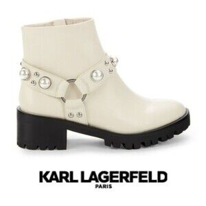 KARL LAGERFELD PARIS Pixie Embellished Moto Boots size 6.5